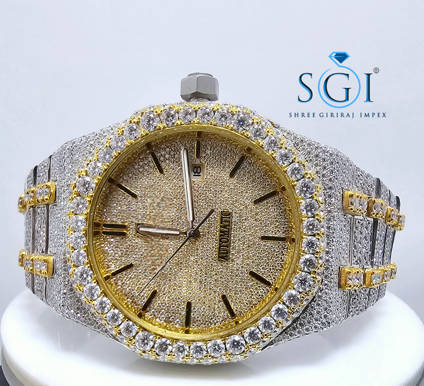 Moissanite Diamond Studied Fully Iced Out Hip-Hop Duel Tone AP Man's Watch