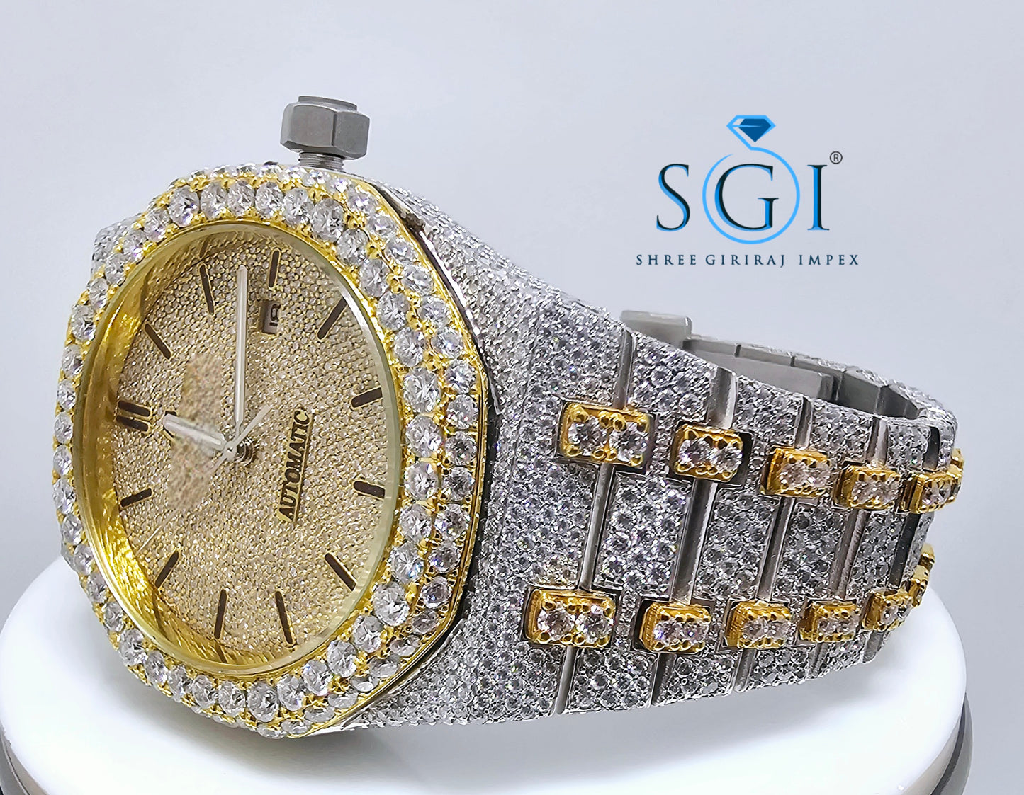Moissanite Diamond Studied Fully Iced Out Hip-Hop Duel Tone AP Man's Watch