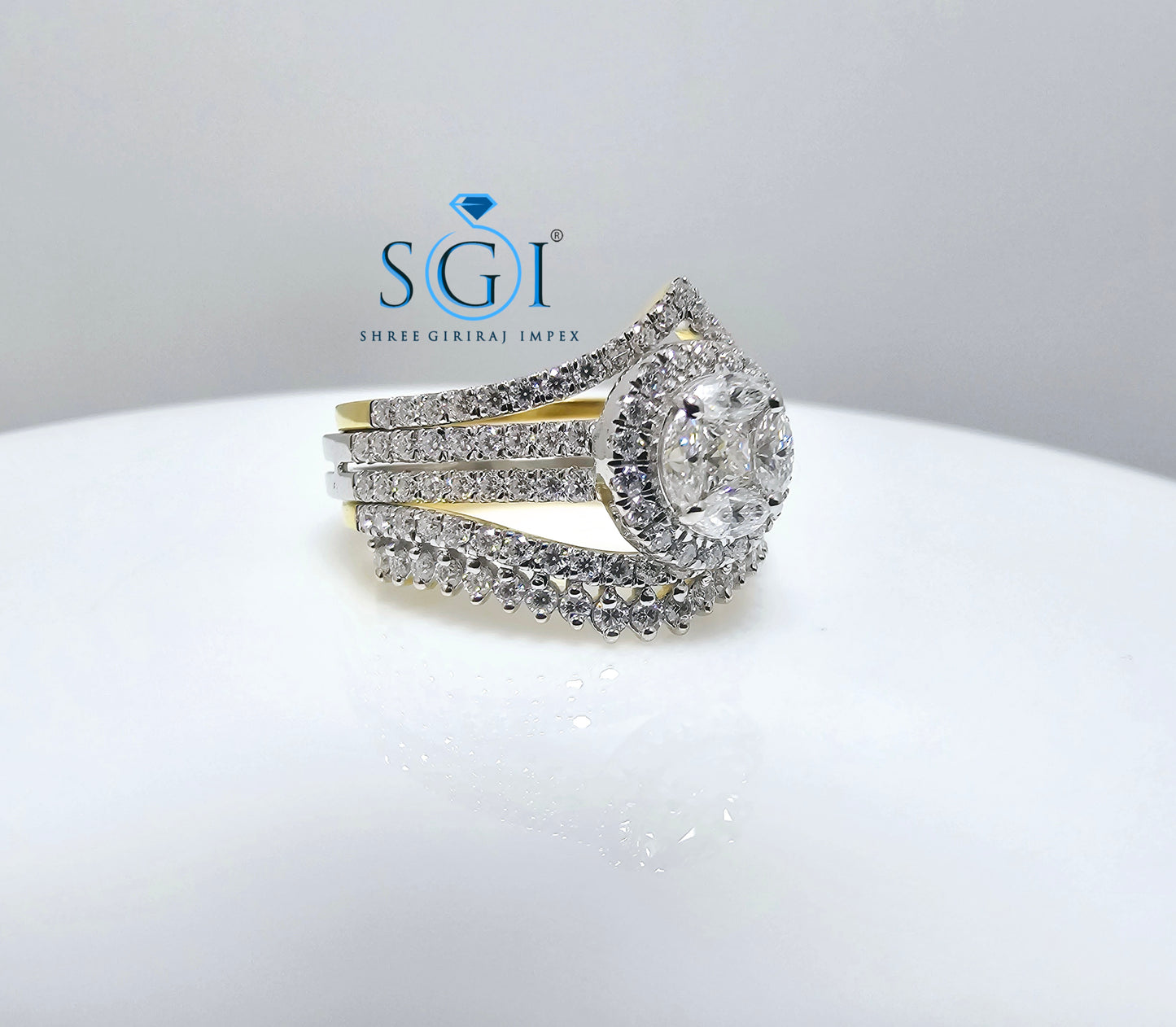 1.50ctw Moissanite Diamond Ring with Yellow and White Gold Engagement,  Wedding Ring