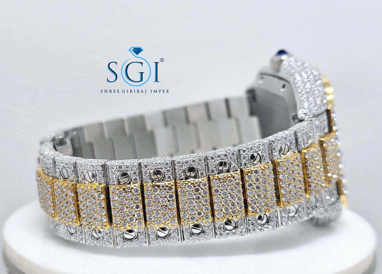 Moissanite Diamond Studied Fully Iced Out Hip-Hop Duel Tone Branded Man's Watch