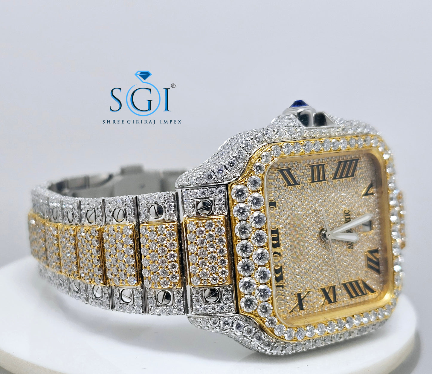 Moissanite Diamond Studied Fully Iced Out Hip-Hop Duel Tone Branded Man's Watch