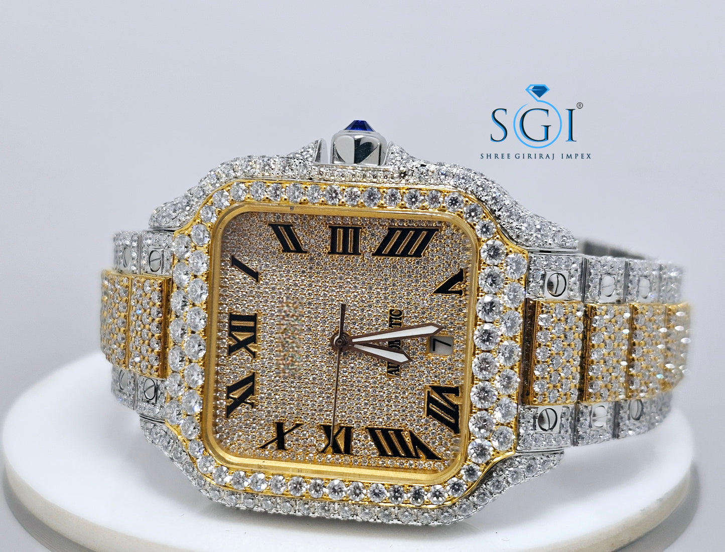 Moissanite Diamond Studied Fully Iced Out Hip-Hop Duel Tone Branded Man's Watch