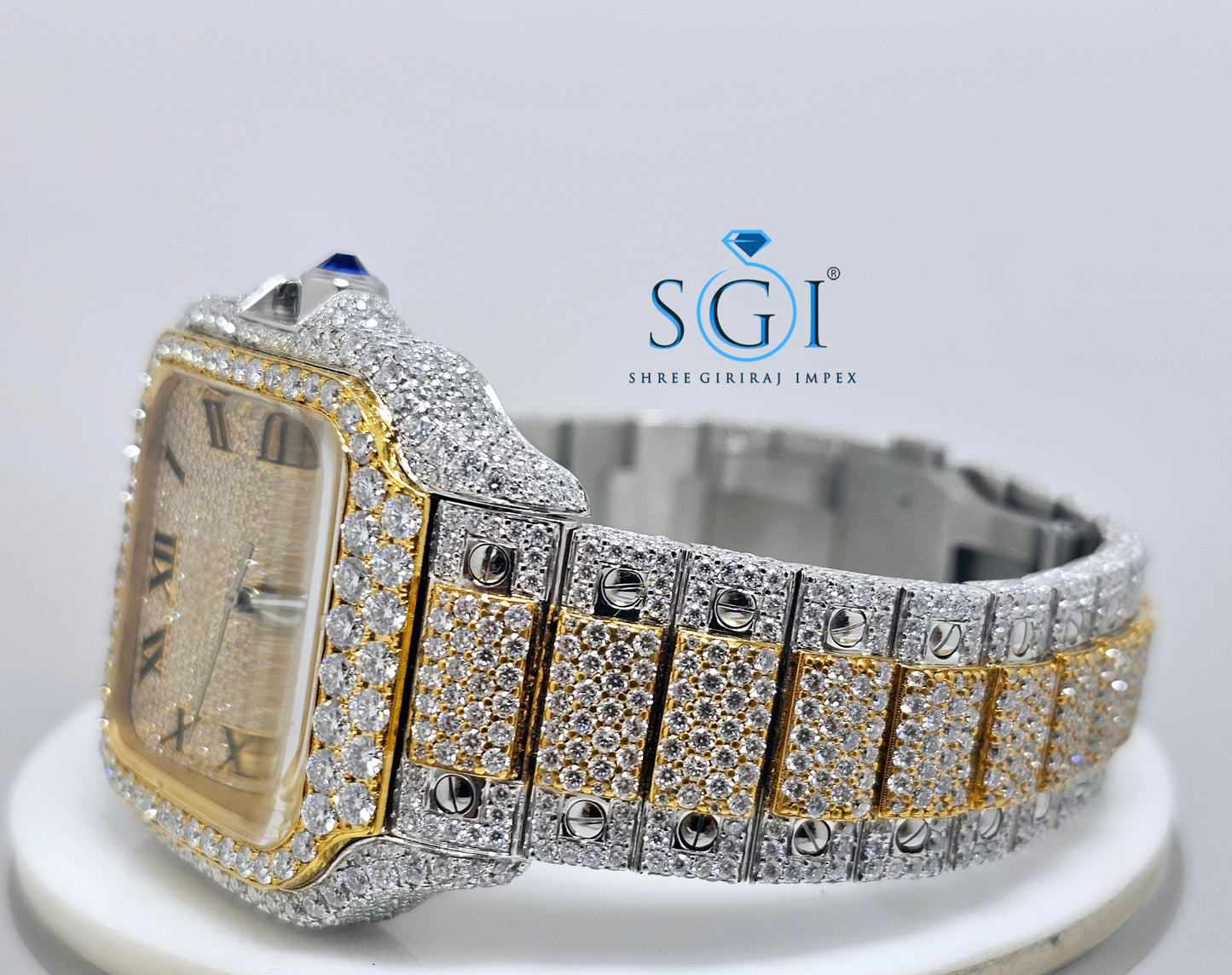 Moissanite Diamond Studied Fully Iced Out Hip-Hop Duel Tone Branded Man's Watch
