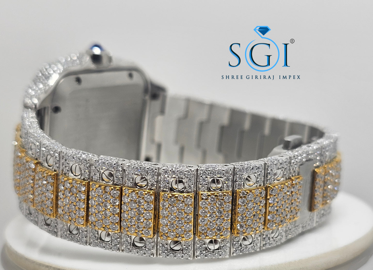 Moissanite Diamond Studied Fully Iced Out Hip-Hop Duel Tone Branded Man's Watch
