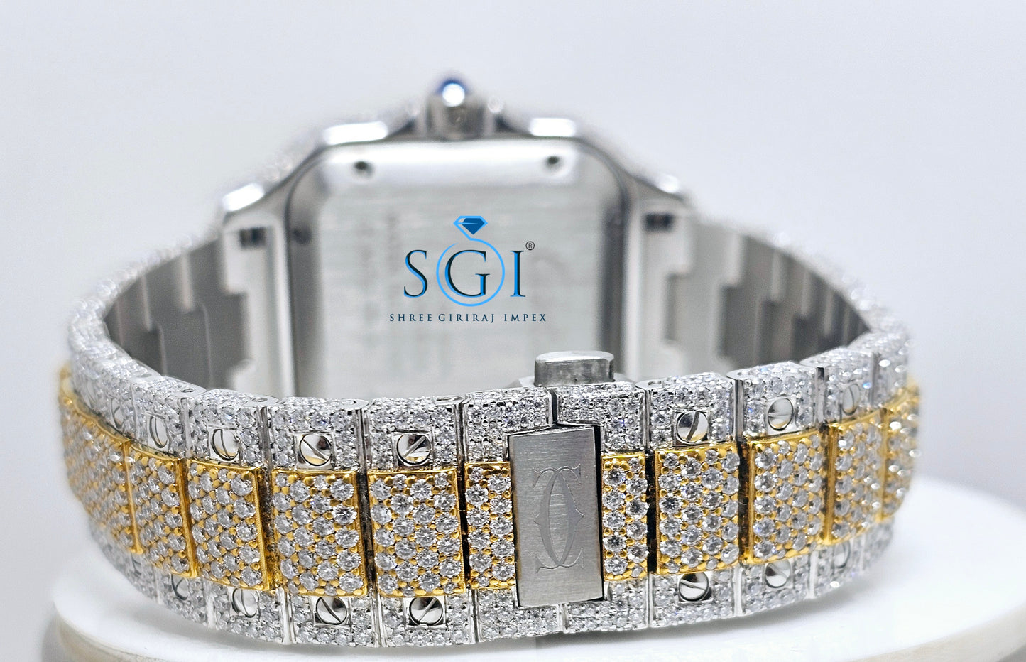 Moissanite Diamond Studied Fully Iced Out Hip-Hop Duel Tone Branded Man's Watch