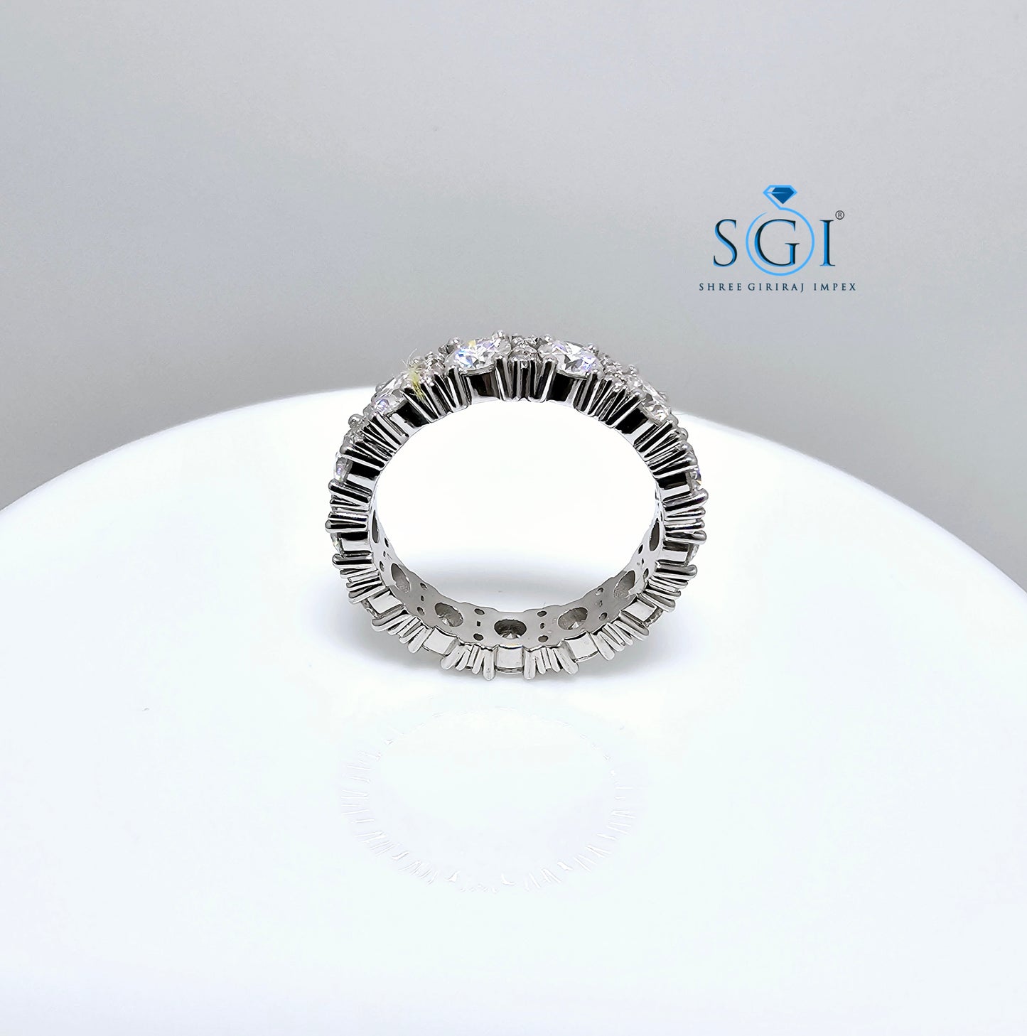 3.70ctw 4mm Round White Labgrown Diamond Ring Band With Small Side stone and 14k White gold