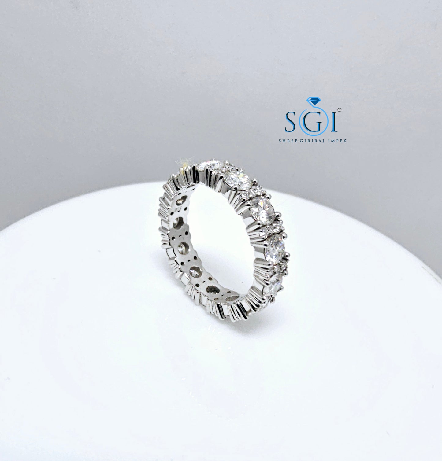 3.70ctw 4mm Round White Labgrown Diamond Ring Band With Small Side stone and 14k White gold