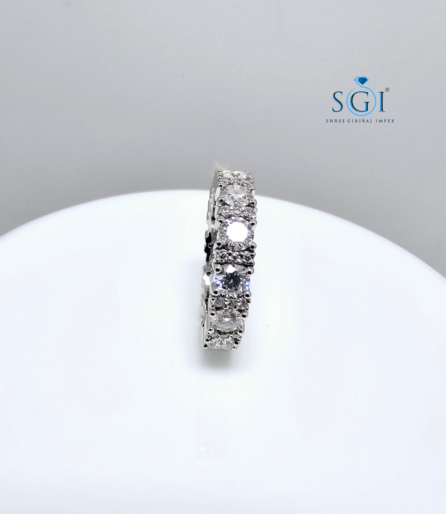 3.70ctw 4mm Round White Labgrown Diamond Ring Band With Small Side stone and 14k White gold