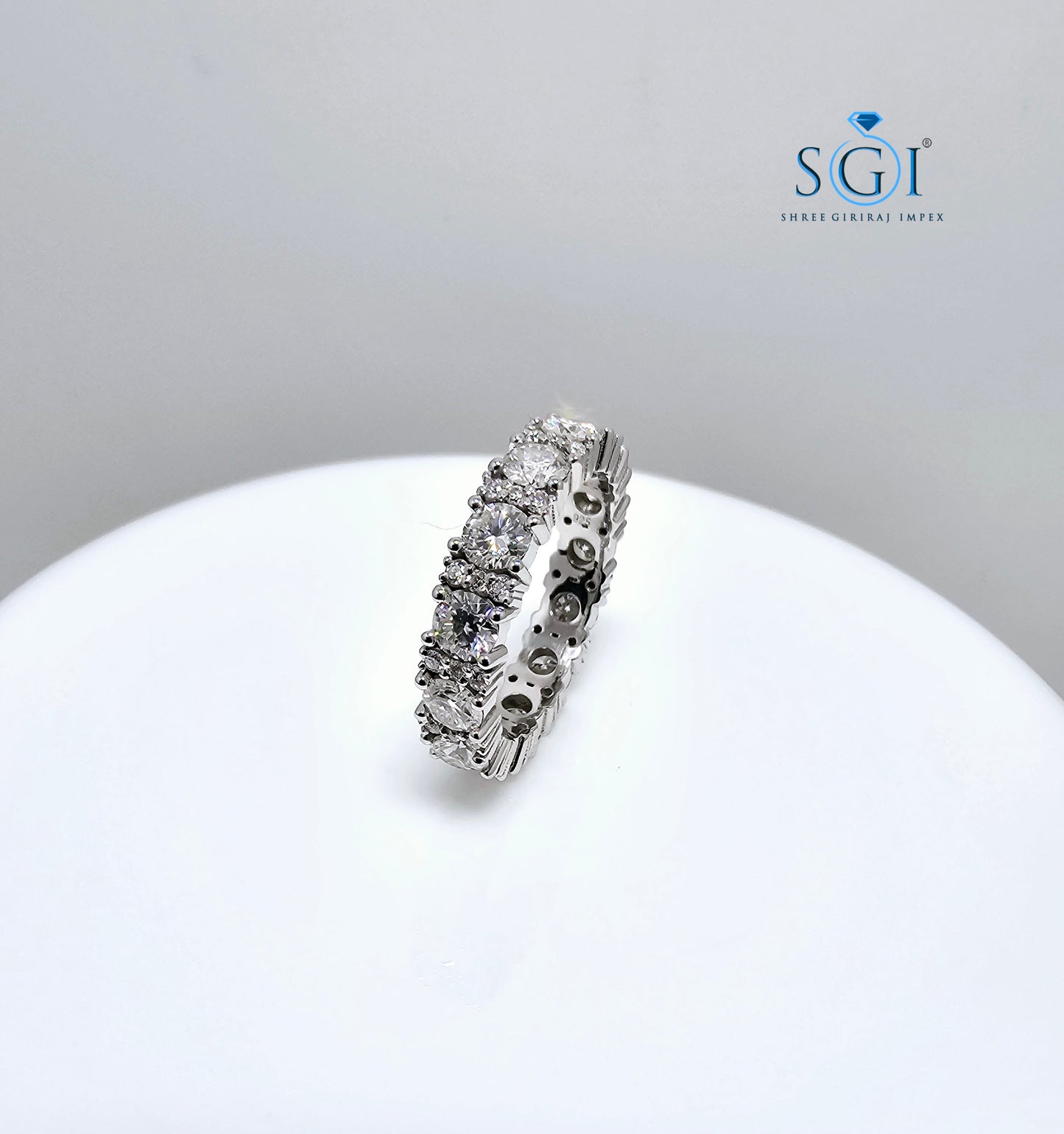3.70ctw 4mm Round White Labgrown Diamond Ring Band With Small Side stone and 14k White gold