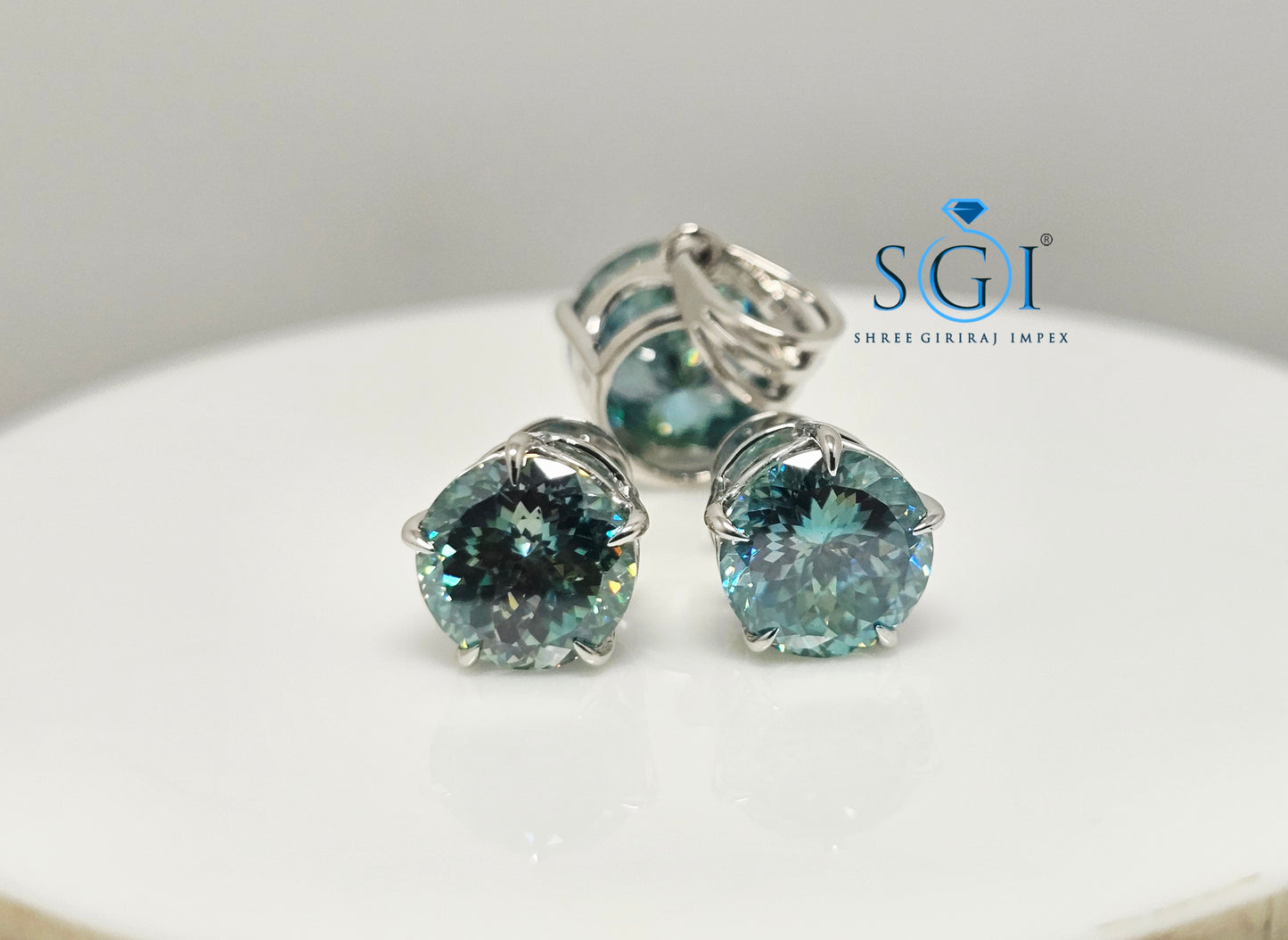 Fancy Royal Blue Portuguese Shape Moissanite Diamond Earring & Pendant Set in White Gold (16ctw)