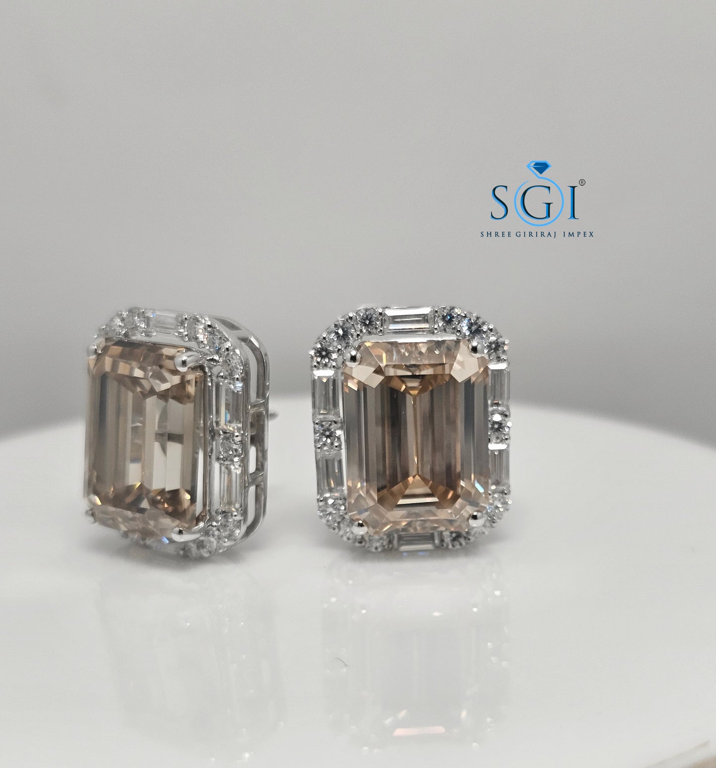 Fancy Yellow Emerald Shape Moissanite Diamond Earrings with White Accent Stones – 25ctw