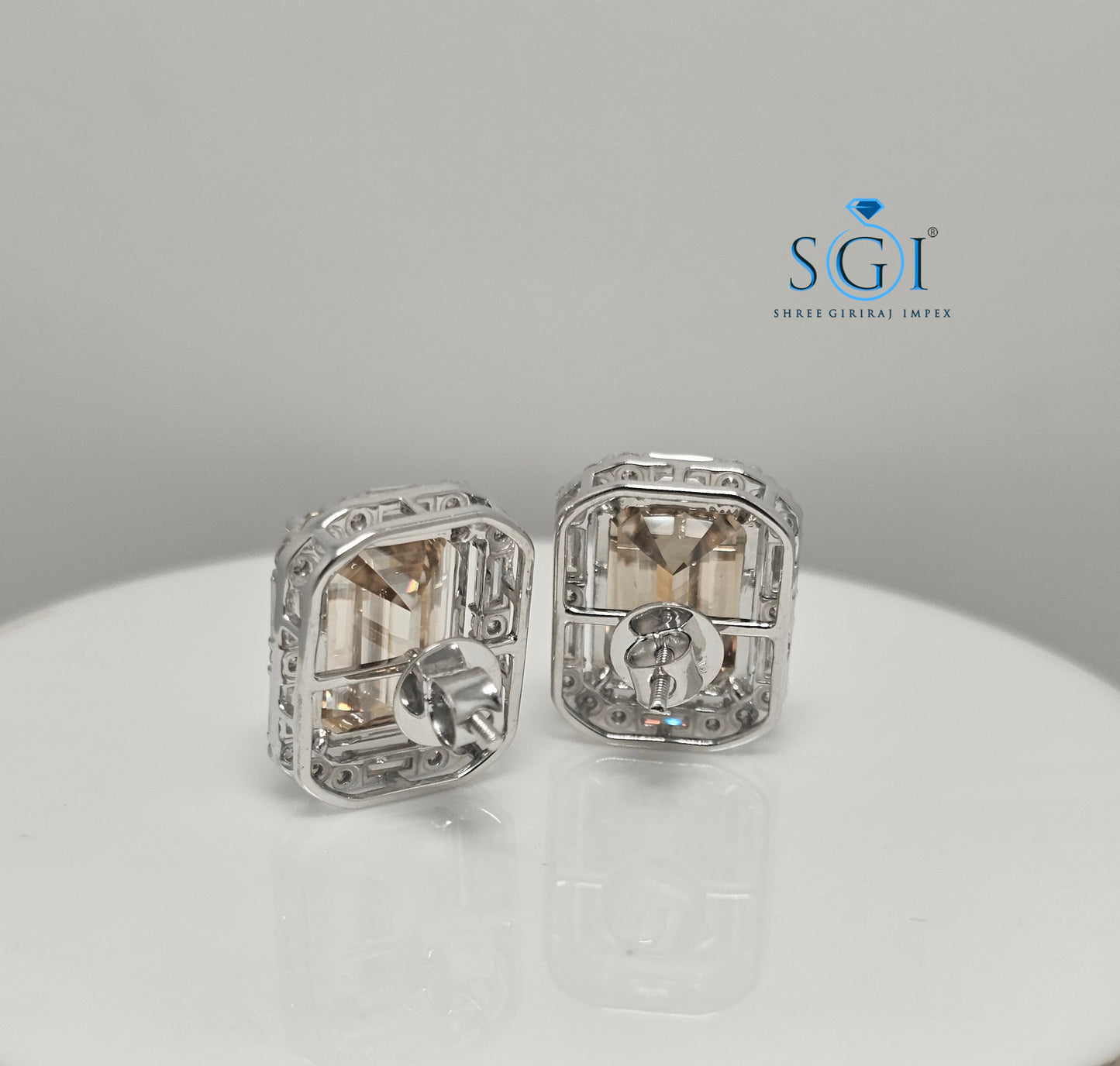 Fancy Yellow Emerald Shape Moissanite Diamond Earrings with White Accent Stones – 25ctw
