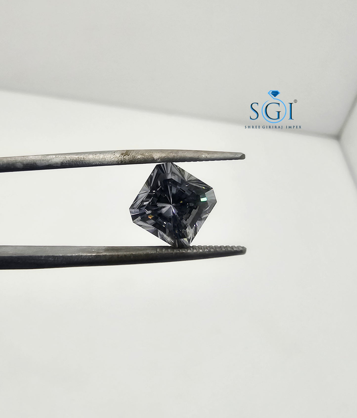 2.70ct 8mm Asscher Shape Concave Cut Grey Moissanite – Unique Step Cut Moissanite, Ideal for Fine Jewelry Settings & Custom Rings