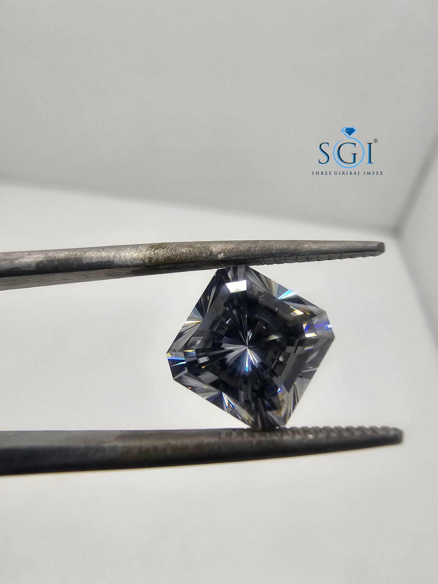 2.70ct 8mm Asscher Shape Concave Cut Grey Moissanite – Unique Step Cut Moissanite, Ideal for Fine Jewelry Settings & Custom Rings