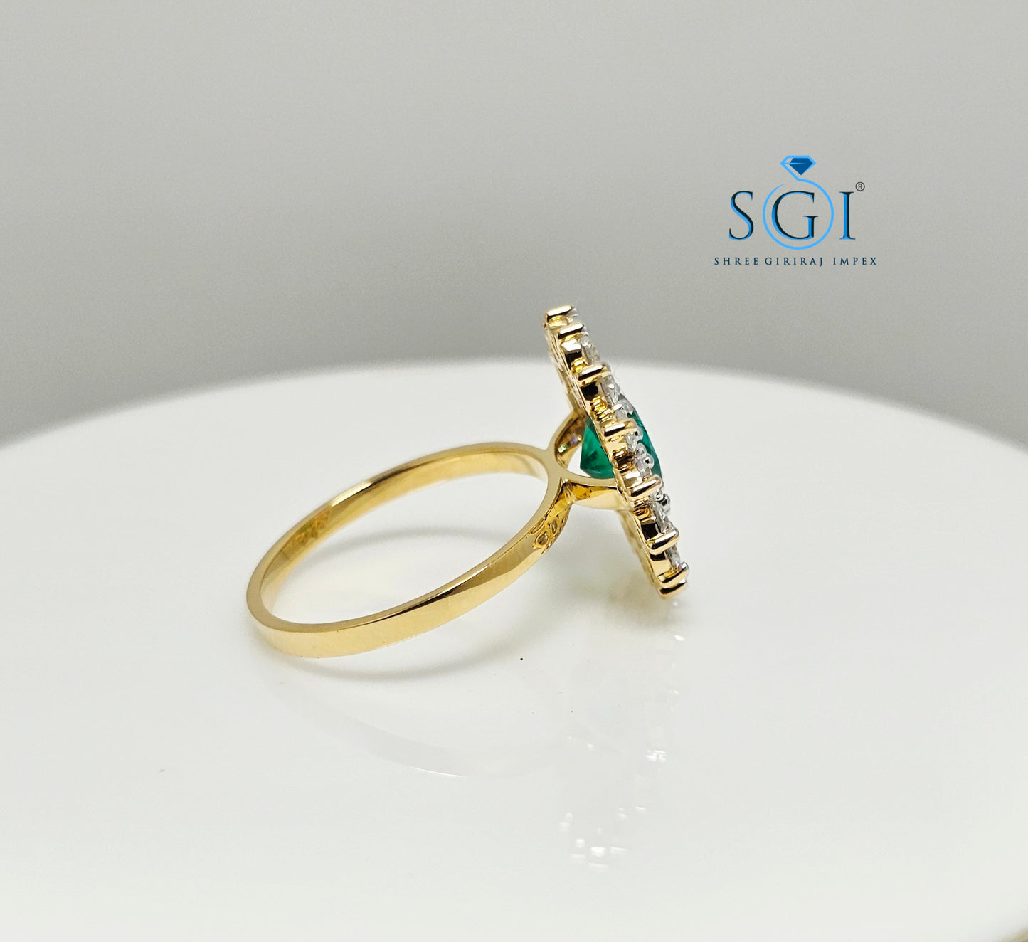 3.20ctw Lab Grown Emerald & Moissanite Diamond Ring in 18K Gold Stunning Gemstone Combination