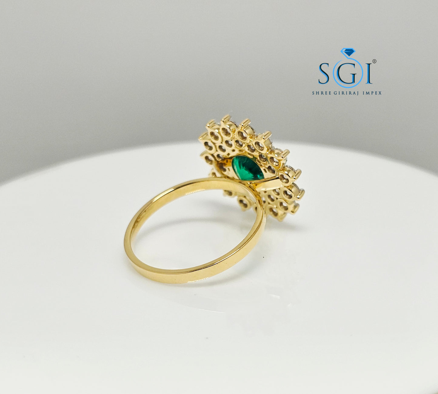 3.20ctw Lab Grown Emerald & Moissanite Diamond Ring in 18K Gold Stunning Gemstone Combination