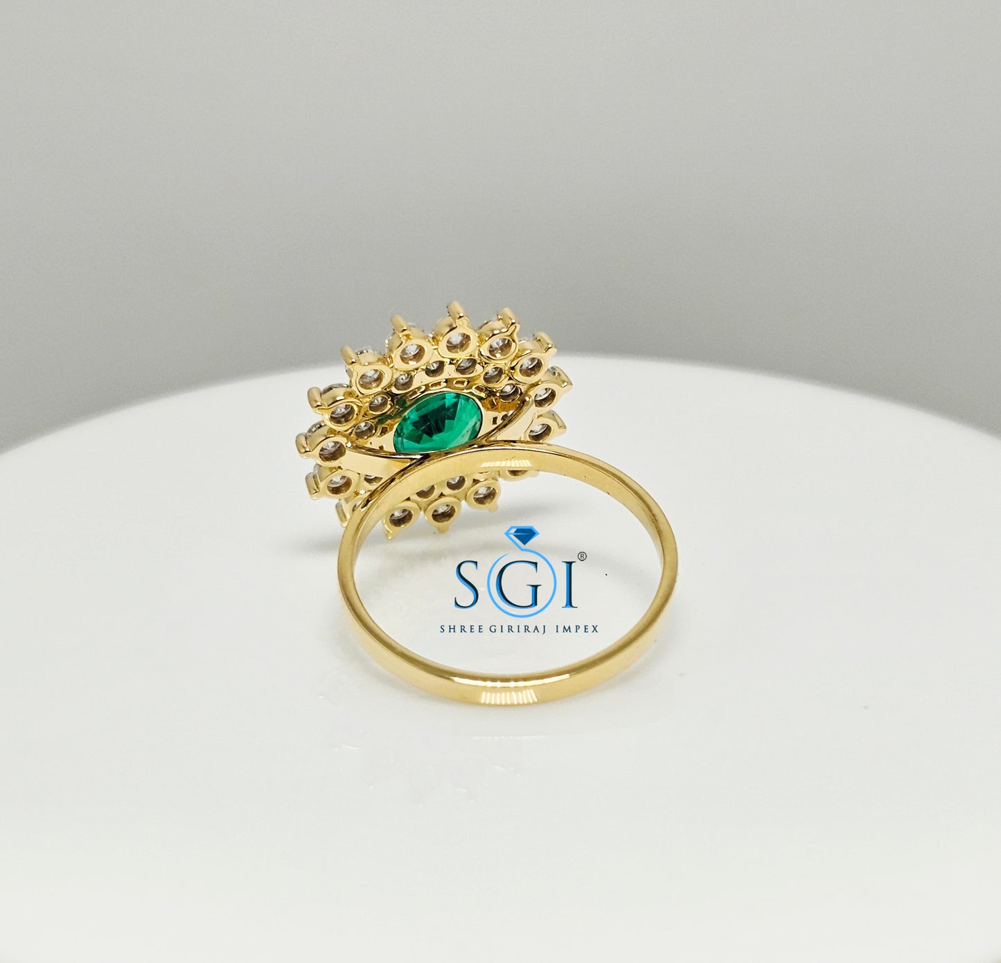 3.20ctw Lab Grown Emerald & Moissanite Diamond Ring in 18K Gold Stunning Gemstone Combination