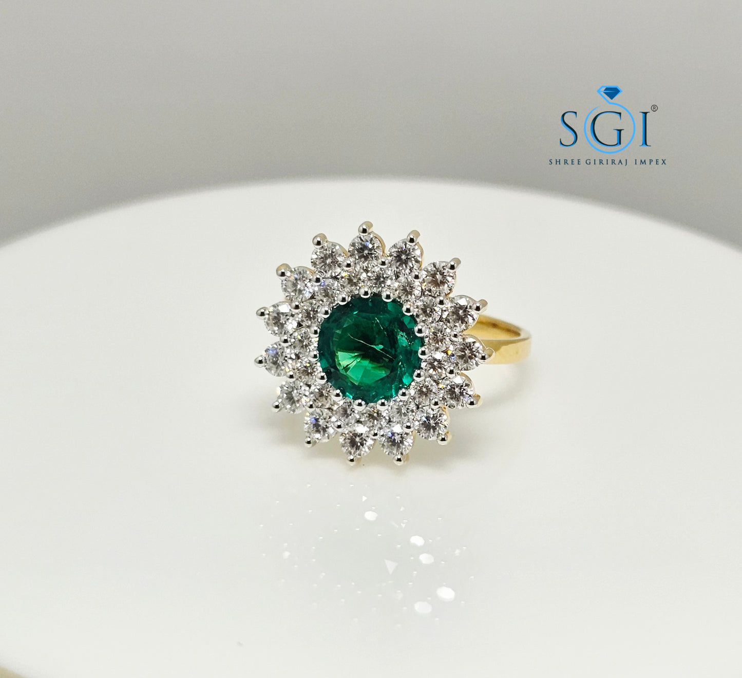 3.20ctw Lab Grown Emerald & Moissanite Diamond Ring in 18K Gold Stunning Gemstone Combination