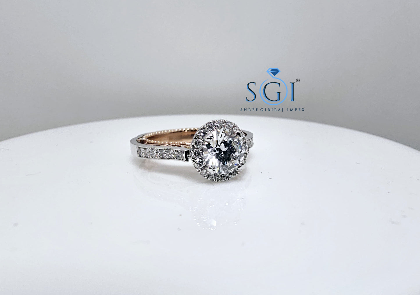 2ctw EF VVS/VS Lab Diamond Engagement Ring – Four Prong Round Cut in Dual Tone Rose Gold