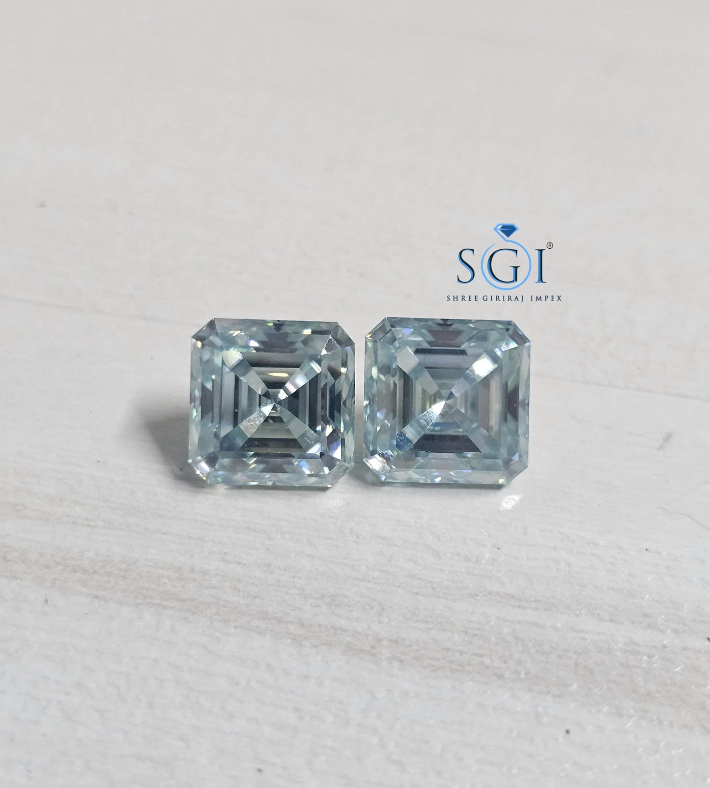12mm Aqua Light Blue Asscher Shape Moissanite Loose Stone — Ideal for Rings, Earrings & Pendants