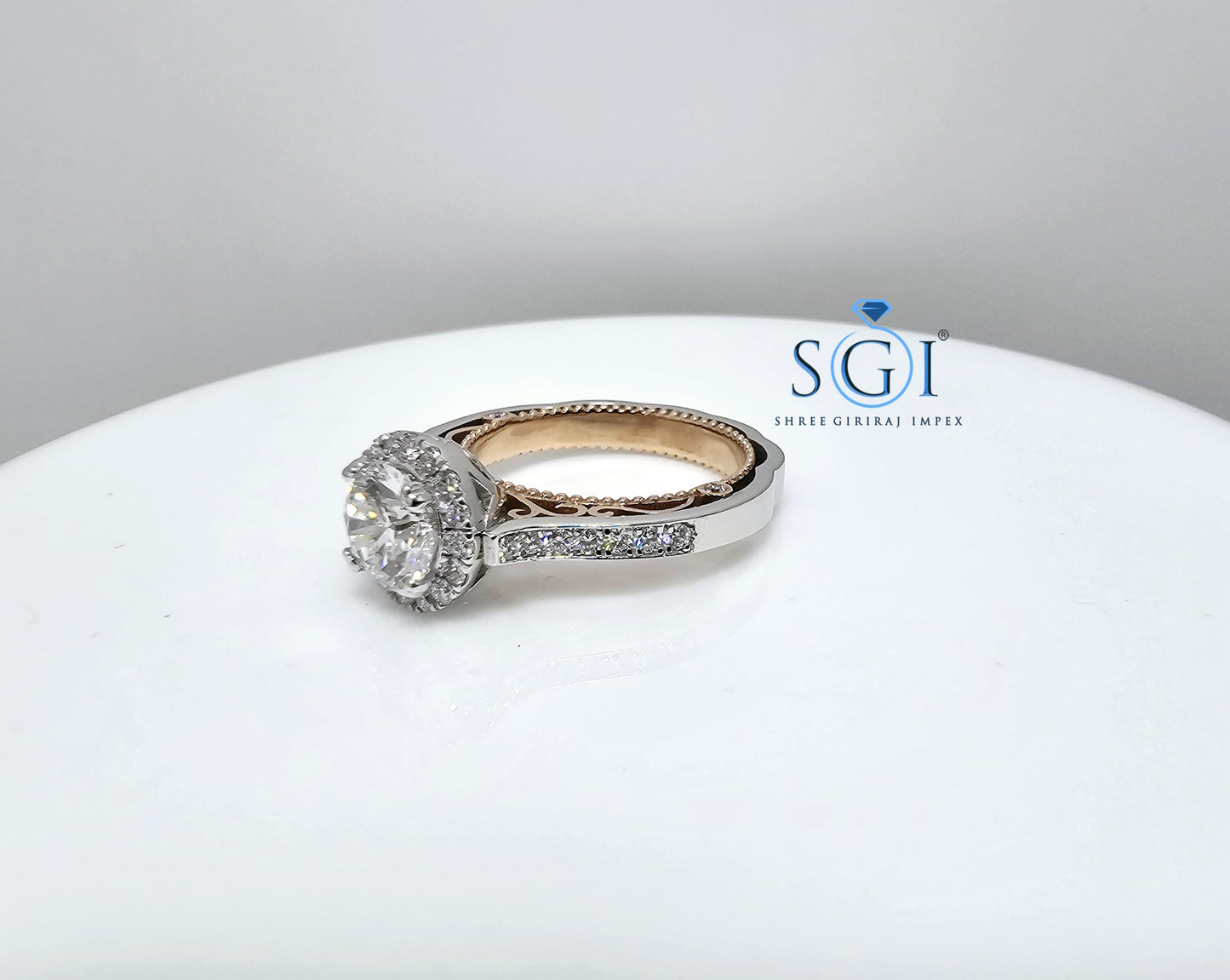 2ctw EF VVS/VS Lab Diamond Engagement Ring – Four Prong Round Cut in Dual Tone Rose Gold