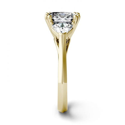 3.60CTW Radiant & Trillion Moissanite Three Stone Engagement Ring In 14K Yellow Gold