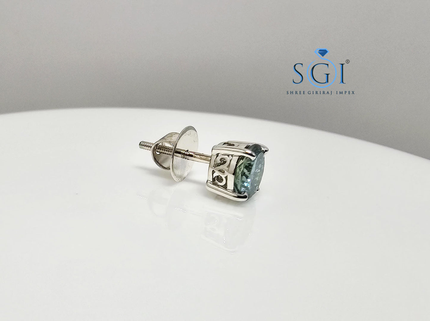 Blue Moissanite Solitaire Stud – Men’s White Gold 6.5mm Earring