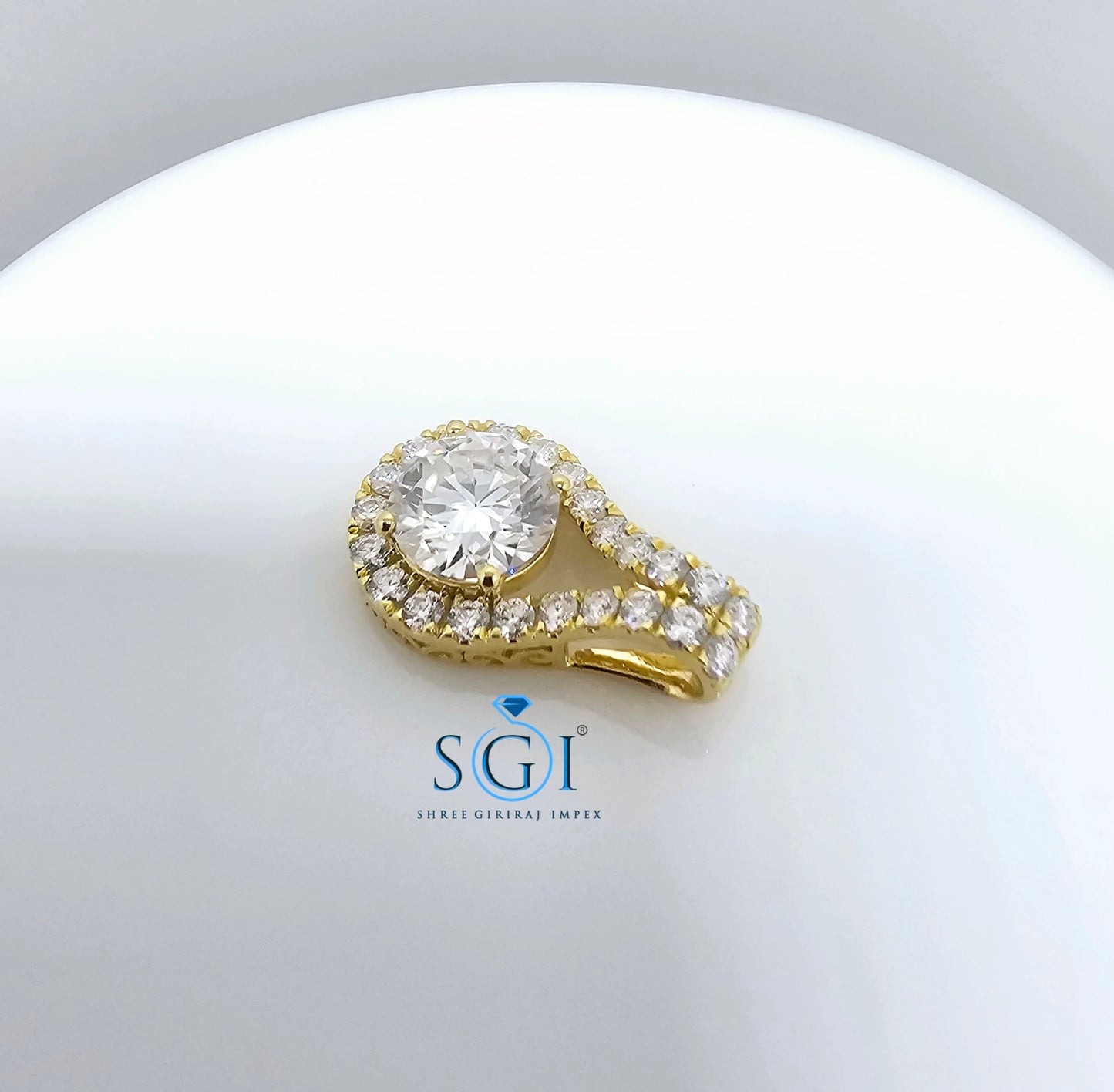 4ctw Moissanite Halo Pendant: Yellow Gold Wedding Jewelry