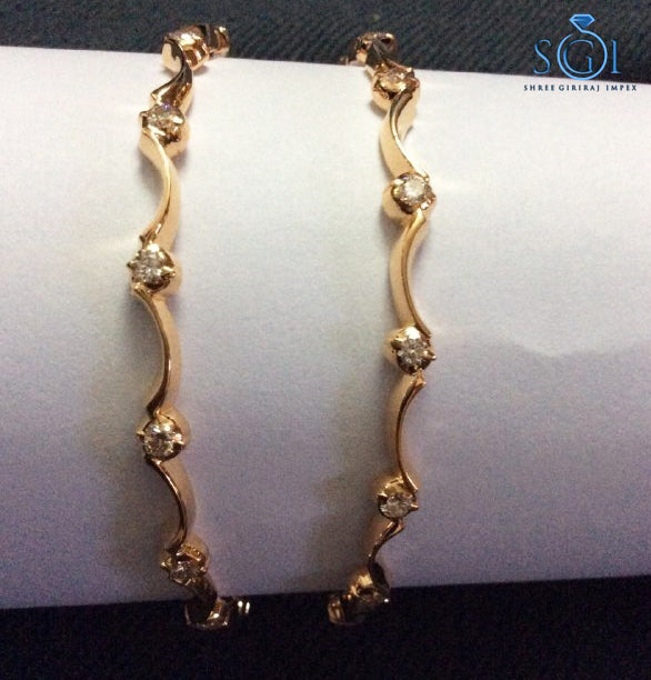 Stone-Studded Thin Bangles (Set of 2) – 7 CTW Round Brilliant Moissanite Diamond | Wedding Wear Indian Bangles for Women