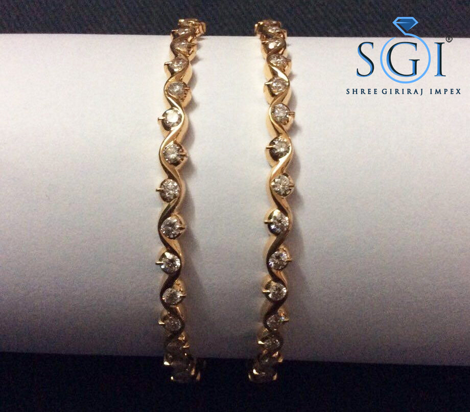 6.60 CTW Round Brilliant Moissanite Diamond Bangles – Unique Thin 18K Gold Close-Setting Design | Latest Indian Jewelry Collection for Women