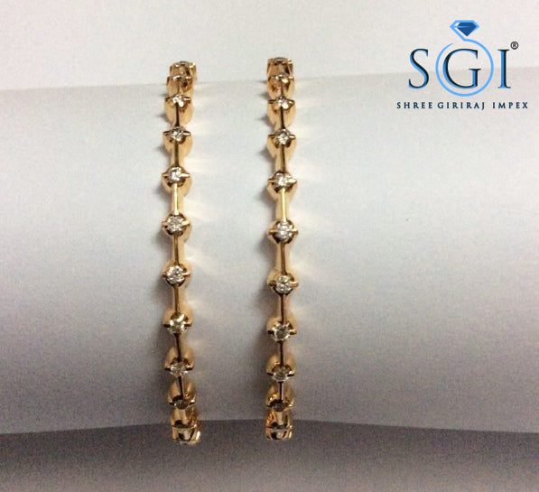 14K Yellow Gold Diamond Bangle – 15 CT Round Diamond | Bridal Jewelry, Indian Women’s Bangles, Unique Gift for Mom