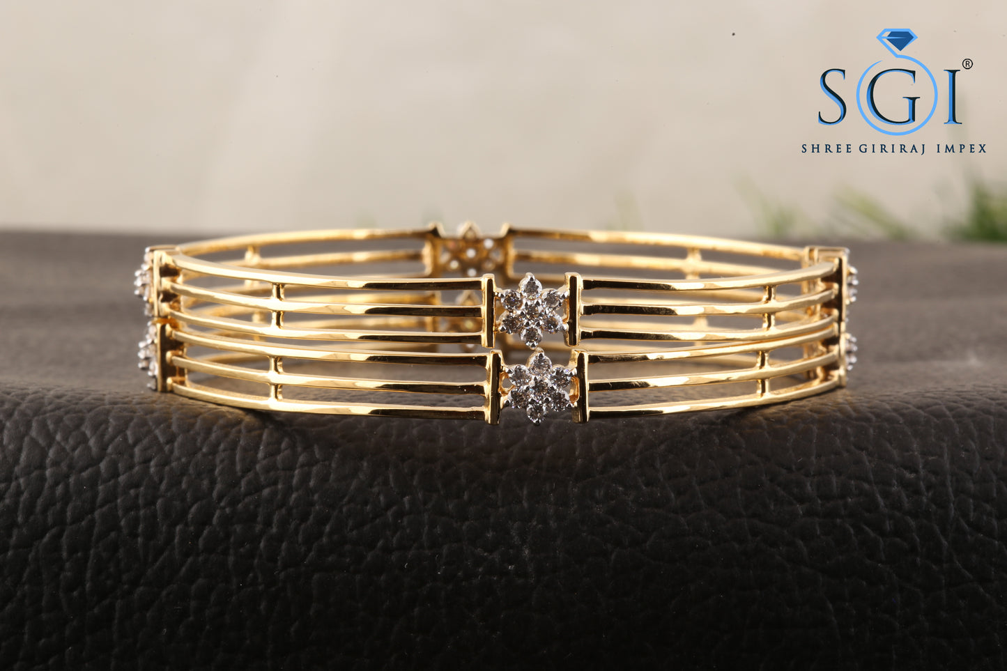 3.5Ctw EF VVS VS Lab grown Diamond Set of 2 Bangles, Set Of 2 Gold Sparkling Diamond Bangle, Flower Shape Diamond Bangles, Three Layer SOLID Gold Women Bangles