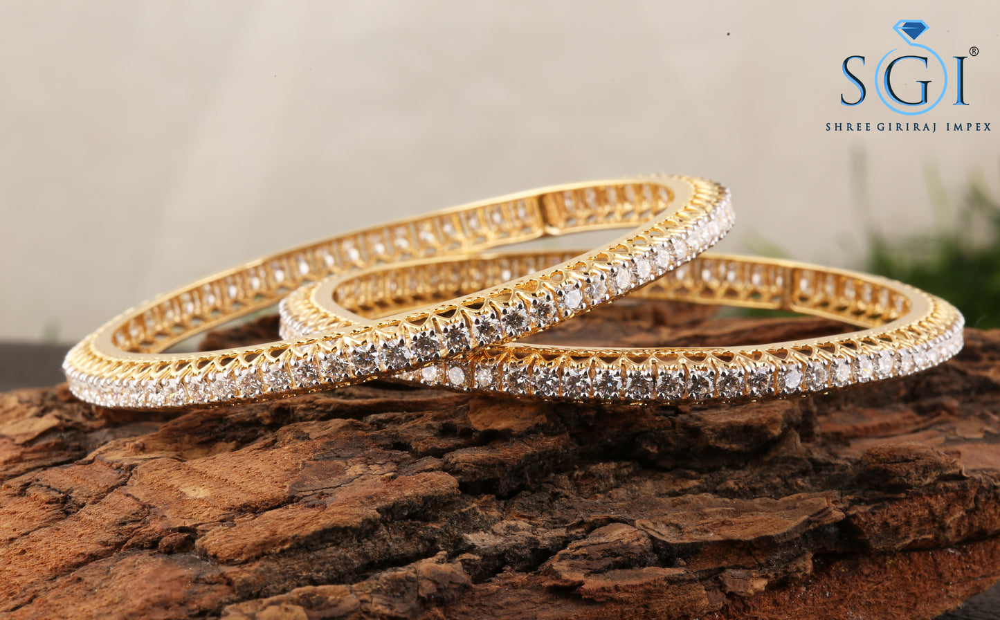 20 CTW Moissanite Round Diamond Bangles Set – 14K Solid Yellow Gold | Indian Bridal & Party Wear Women’s Jewelry | Round Cut Ladies Bangles