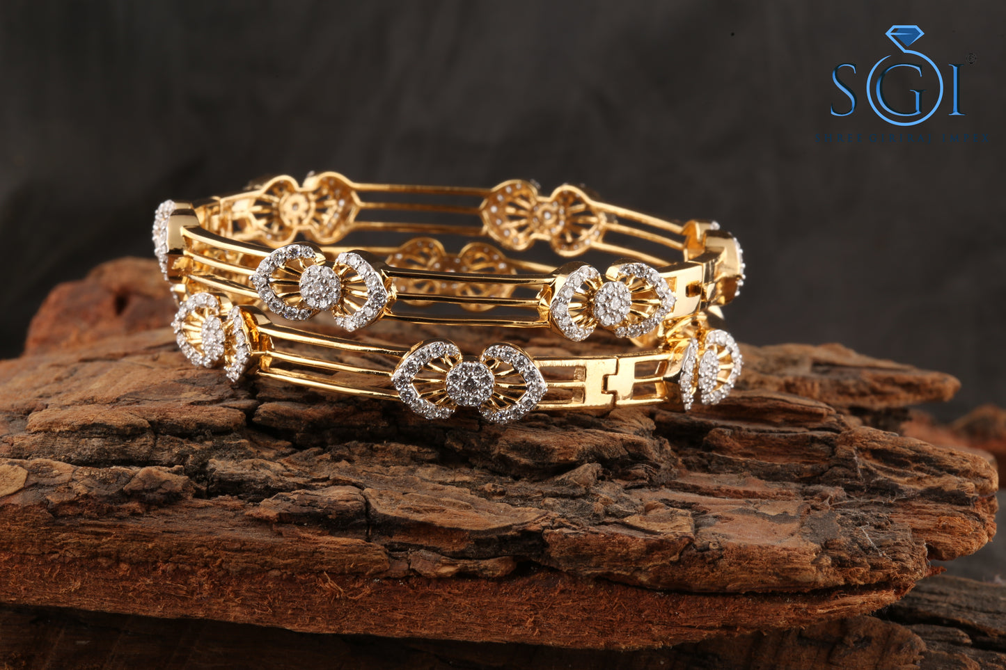 31.5ctw Moissanite Diamond Party Wear Round Real Diamond Bangles, 2 pieces Set Bangle Bracelet, Solid Bangle Bracelet, 3 Solid Gold Studded Bangles Set For Ladies, Wedding Spacial Bangle Collection