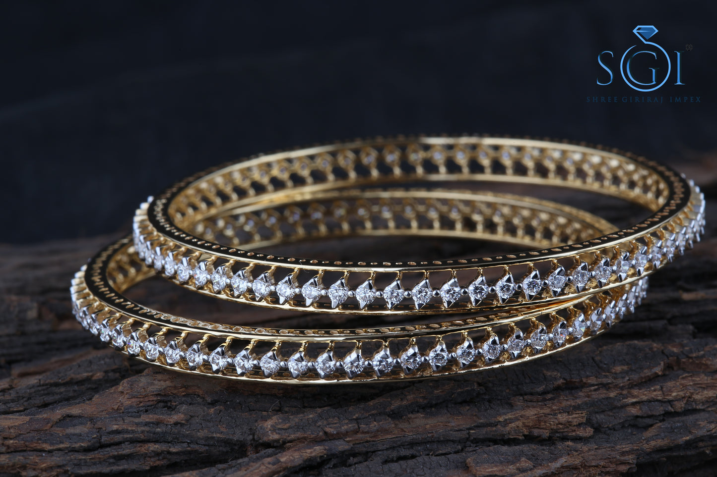 20ctw Moissanite Diamond Round 14k Yellow Gold Set Design, Latest Silver Claw Pattern Gold Diamond Bangle Set, Designer Bangle Set For Women, Wedding Bangles Collection Online