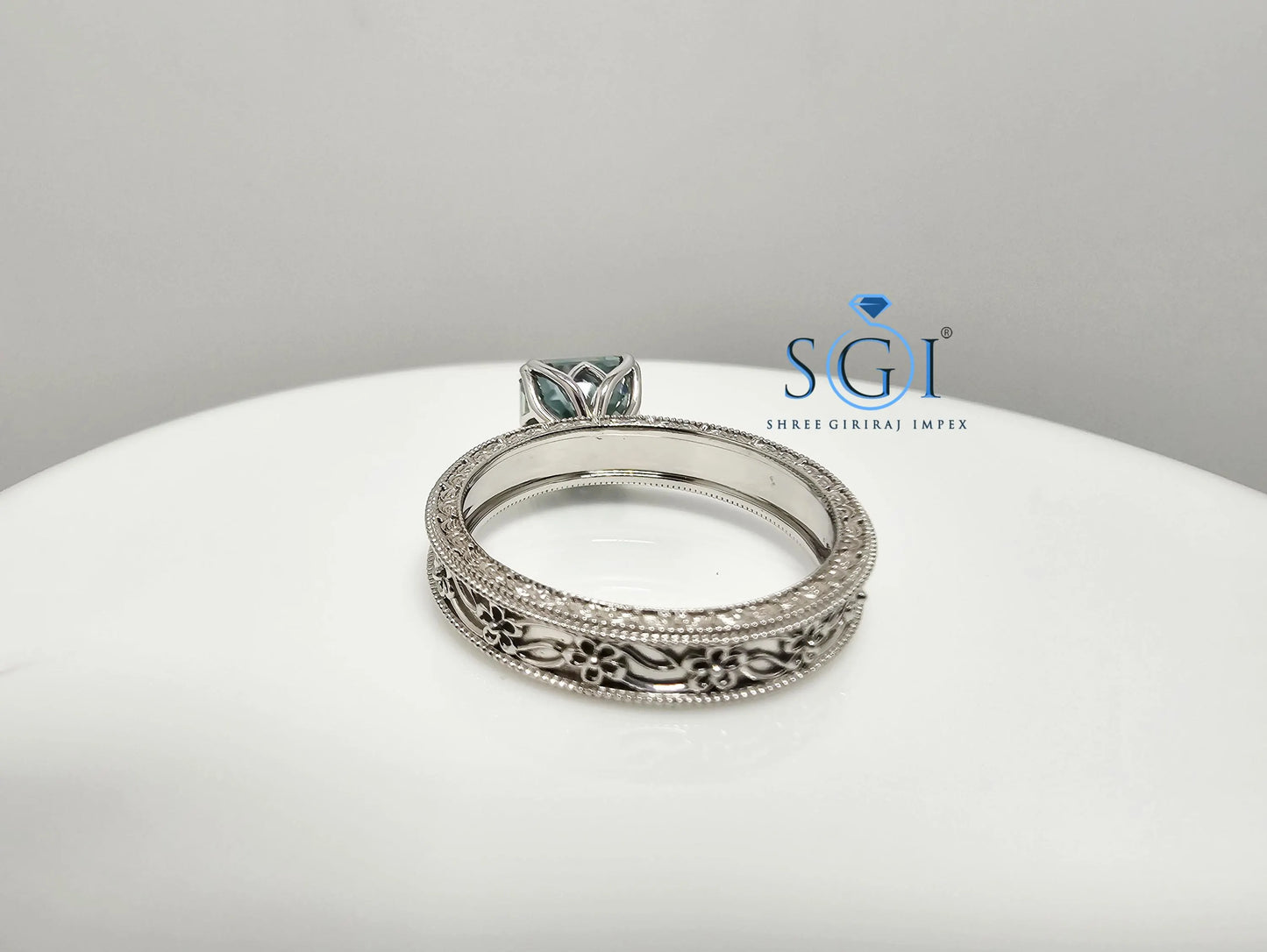 Aqua Blue Moissanite Ring: Vintage Sterling Silver Engagement Jewelry