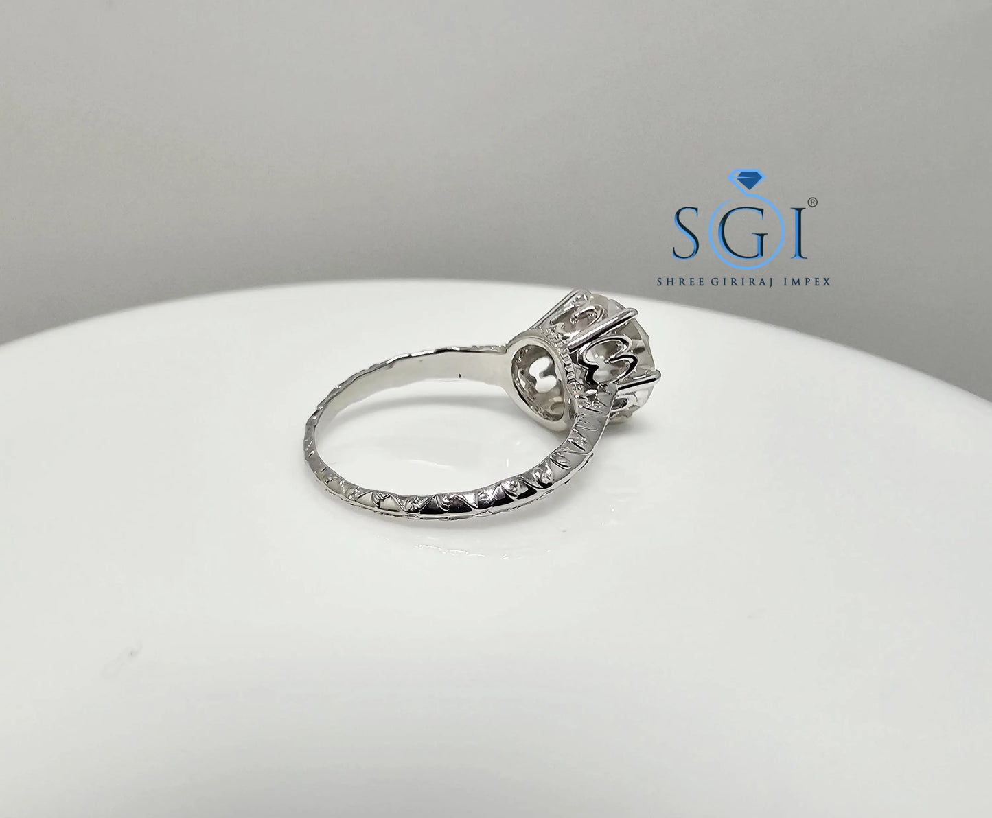 Vintage Style 3.30ct Moissanite Ring: Sterling Silver, Old European Cut