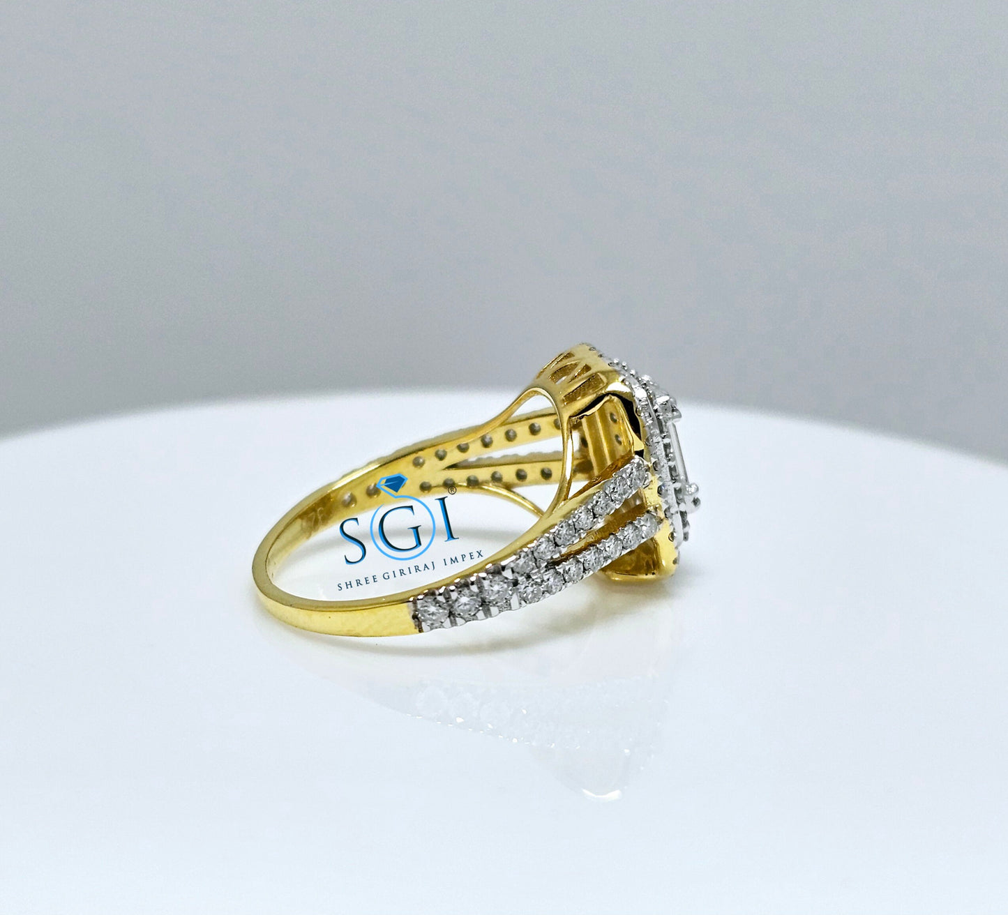 1.8ctw Moissanite Diamond Ring: Round & Baguette Gold Engagement Ring