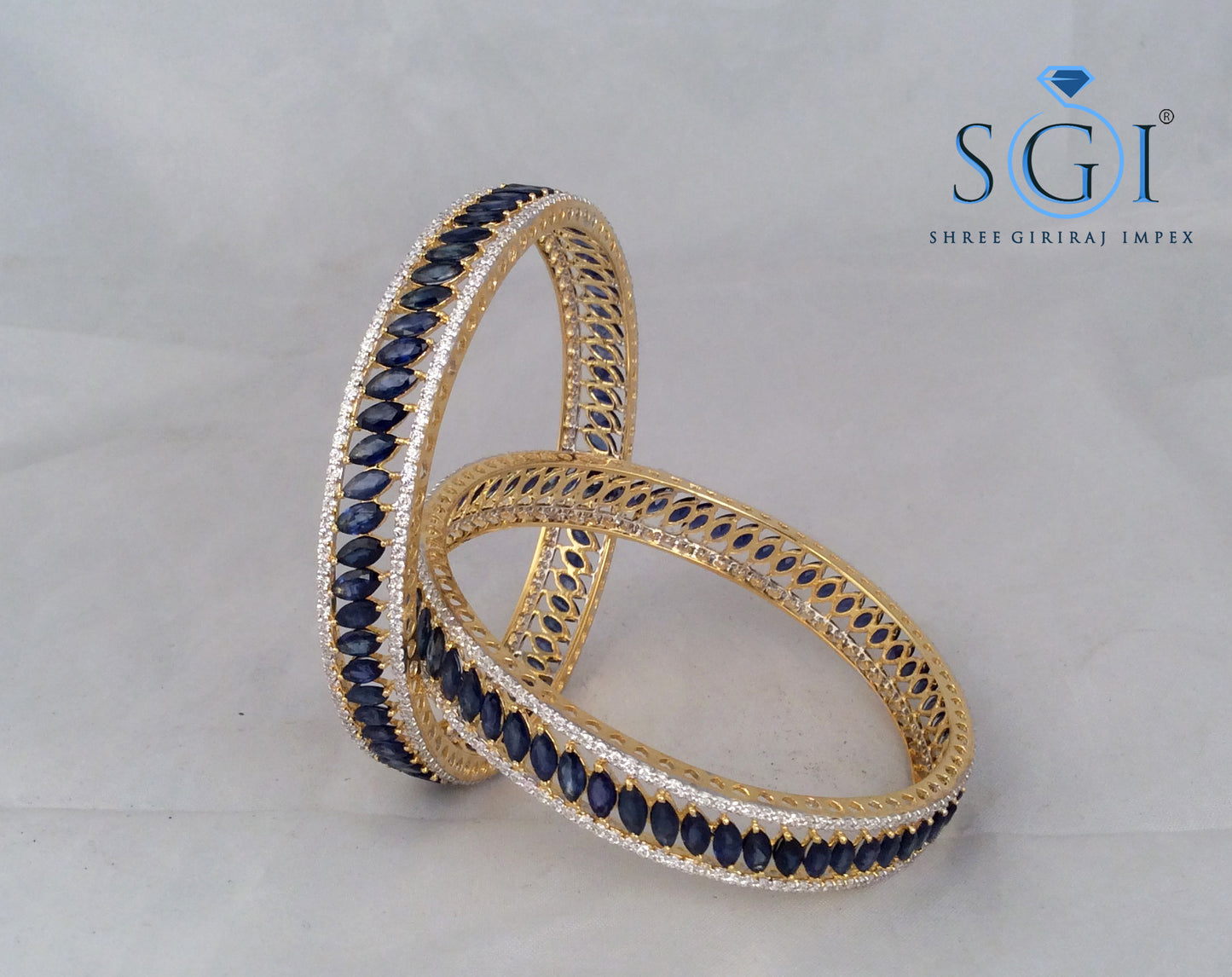 35ctw Royal Blue Marquise Shape Moissanite Diamond Bangles, 18K Gold Plated Bangle, India Wedding Bangles, Designer Gold Ladies Bangles, Real Diamond Gold Bangles For Womens