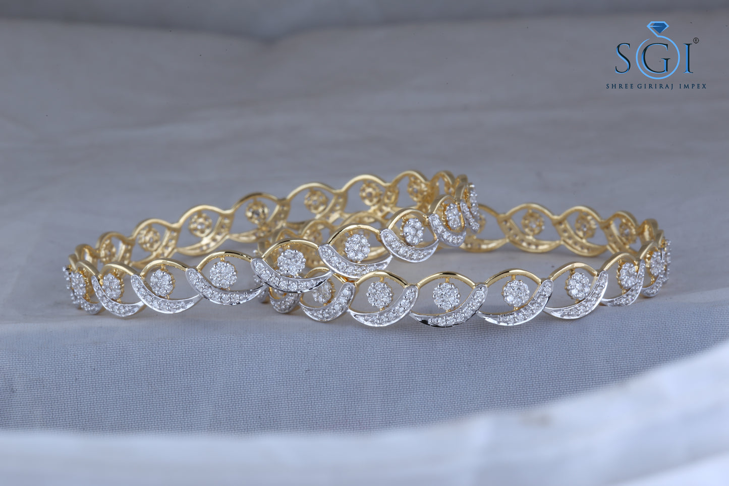 Fancy Diamond Fashion Bangles (Set of 2) – 9.60 CTW Round Brilliant Moissanite, Two-Tone Bridal Bangles | Heavy Designer Women’s Jewelry
