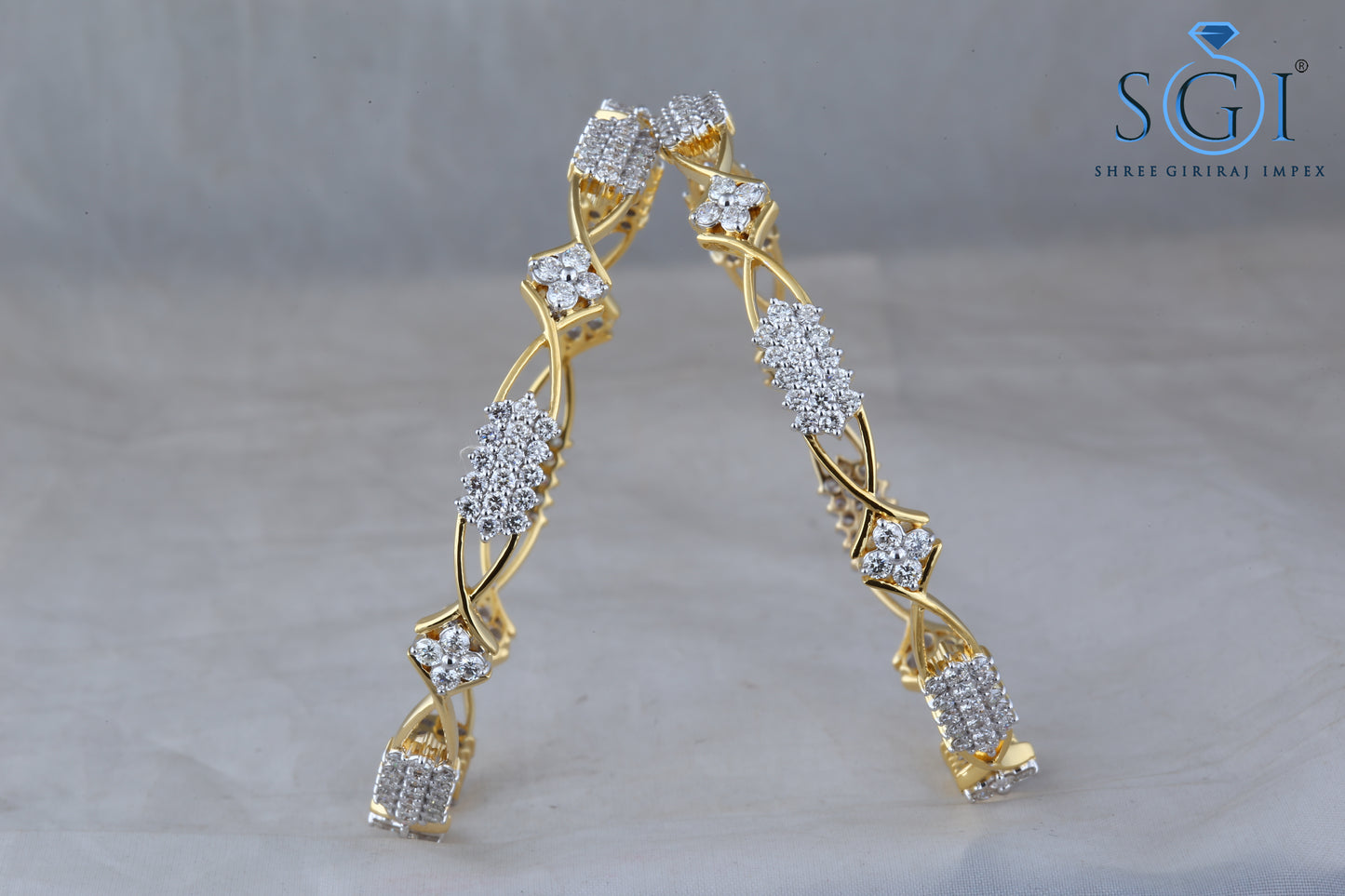 14ctw Round Cut Moissanite Diamond Bangles, Diamond -Studded Bangles Set Of 2, Indian Wedding Bridal Gold Bangle Set Online, 18K Gold Plated Diamond Bangle Set For Women,Gift For Her