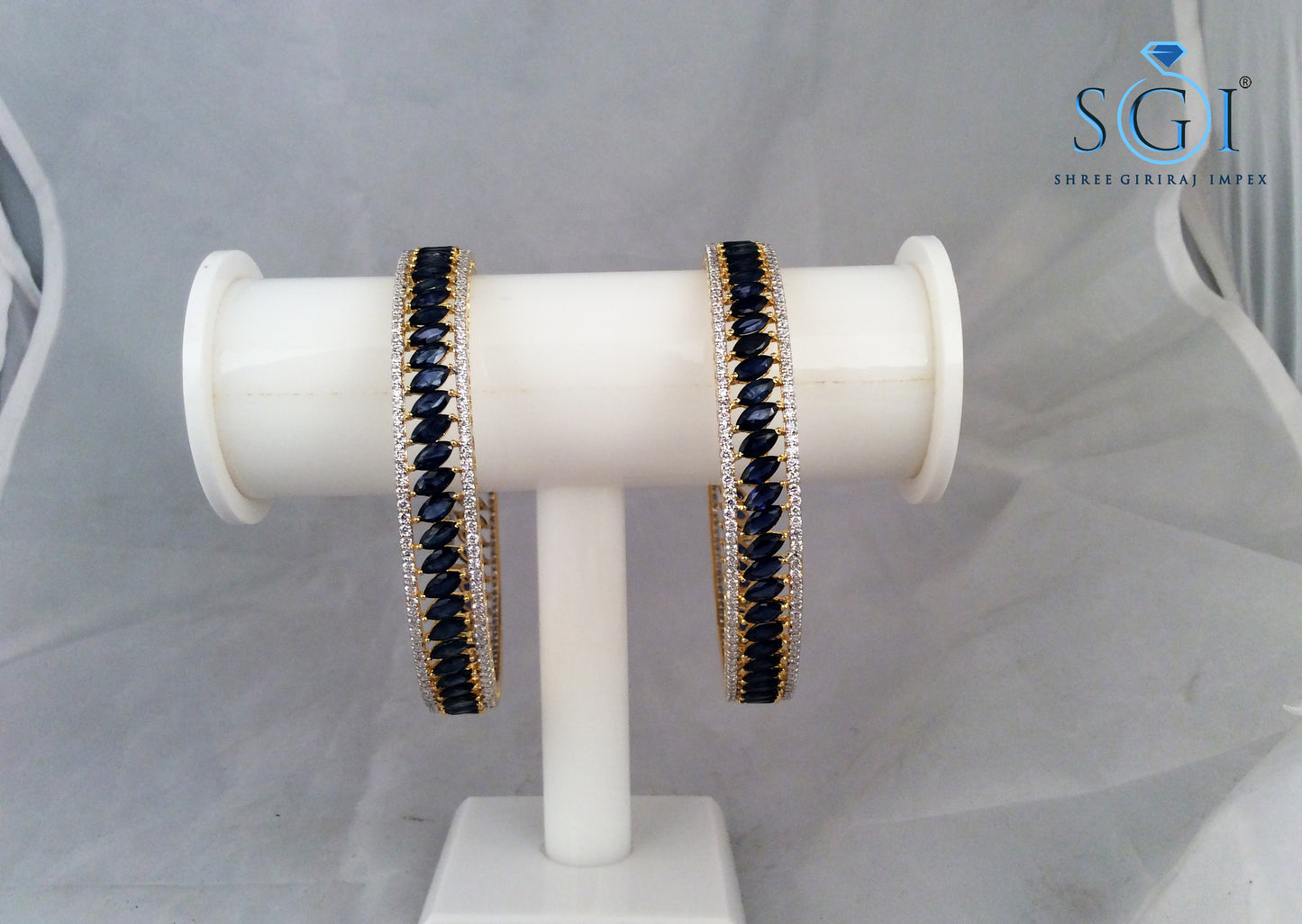 35ctw Royal Blue Marquise Shape Moissanite Diamond Bangles, 18K Gold Plated Bangle, India Wedding Bangles, Designer Gold Ladies Bangles, Real Diamond Gold Bangles For Womens