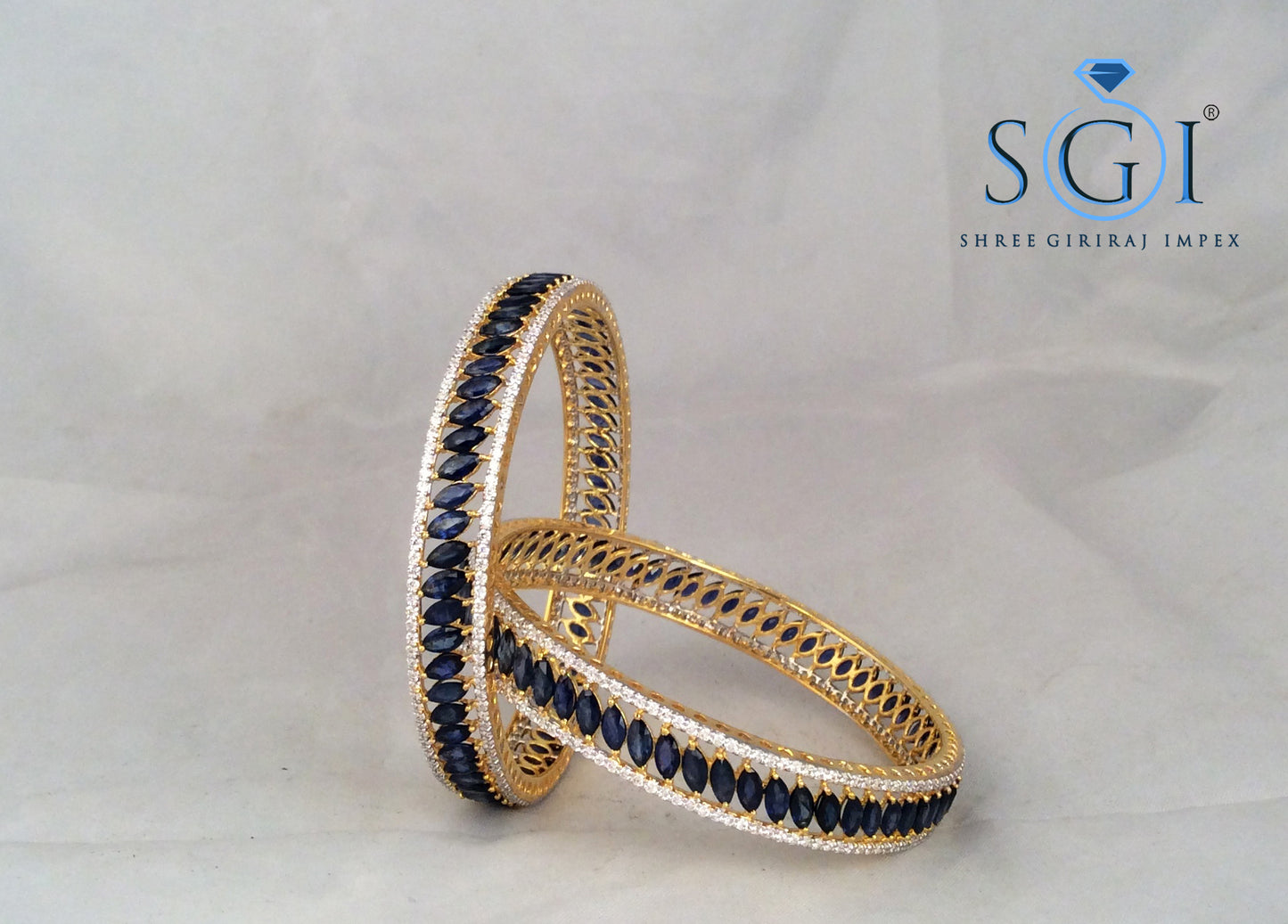 35ctw Royal Blue Marquise Shape Moissanite Diamond Bangles, 18K Gold Plated Bangle, India Wedding Bangles, Designer Gold Ladies Bangles, Real Diamond Gold Bangles For Womens
