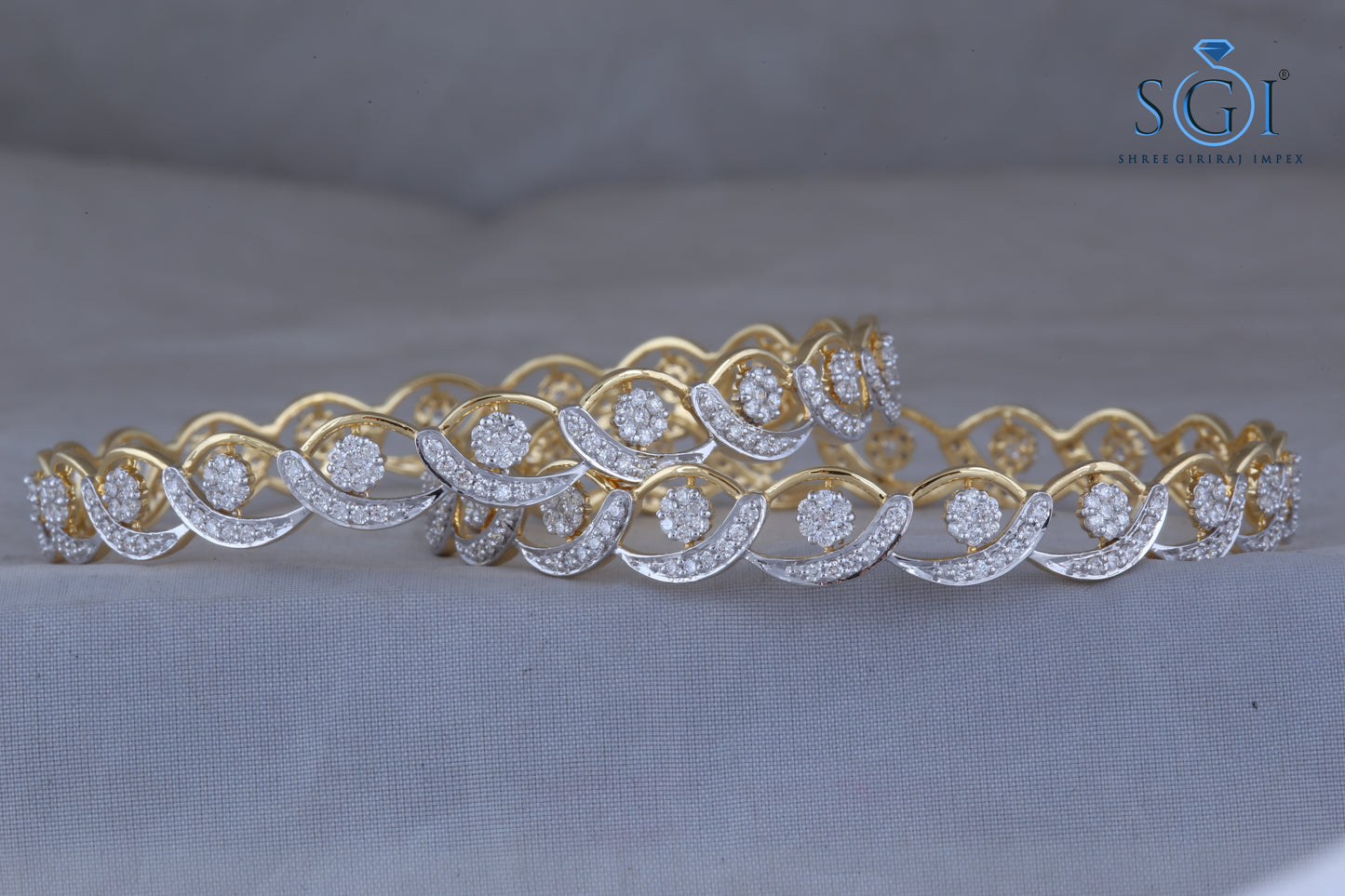 Fancy Diamond Fashion Bangles (Set of 2) – 9.60 CTW Round Brilliant Moissanite, Two-Tone Bridal Bangles | Heavy Designer Women’s Jewelry