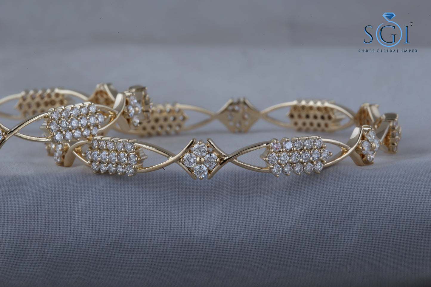 14ctw Round Cut Moissanite Diamond Bangles, Diamond -Studded Bangles Set Of 2, Indian Wedding Bridal Gold Bangle Set Online, 18K Gold Plated Diamond Bangle Set For Women,Gift For Her