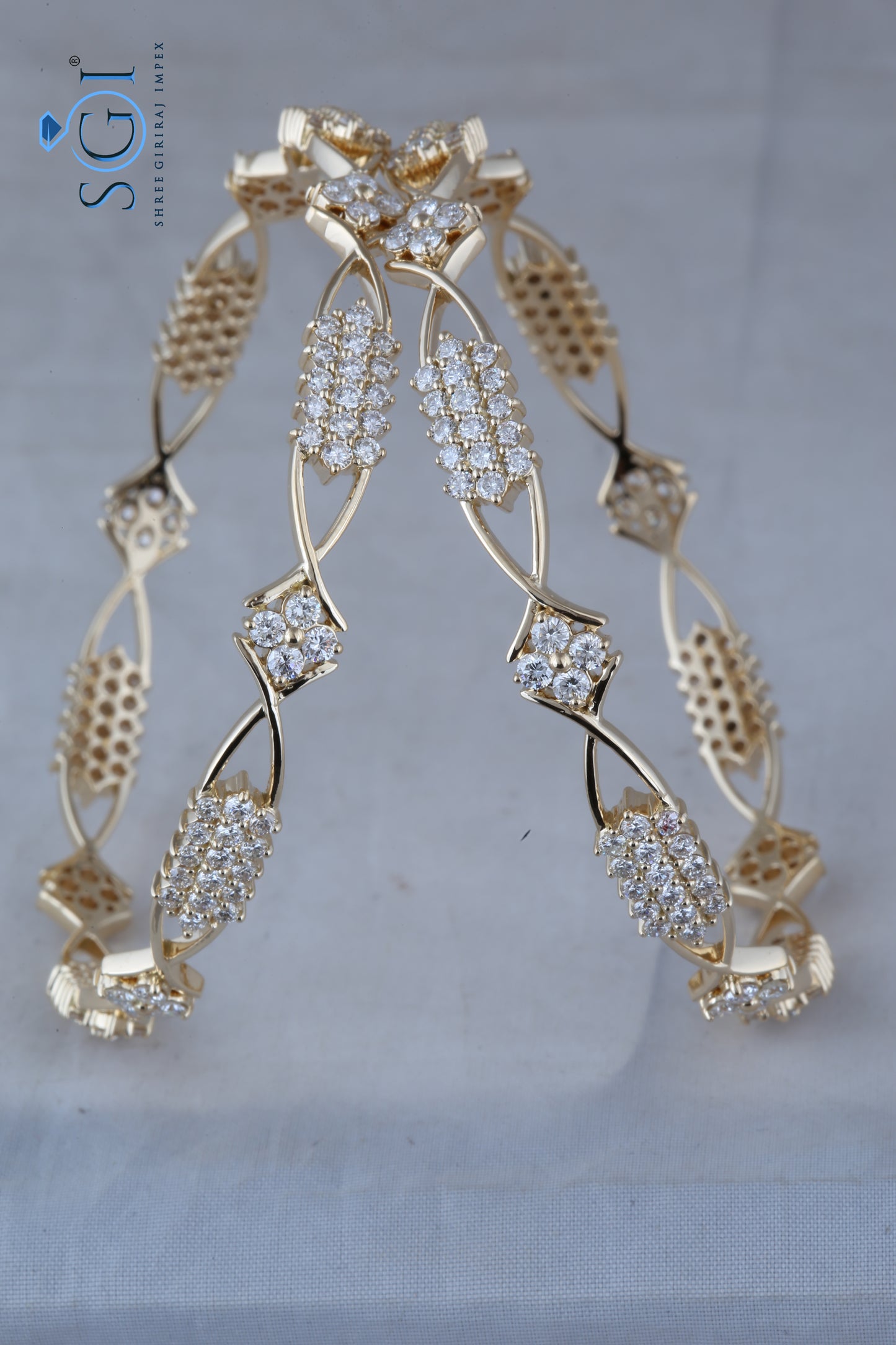 14ctw Round Cut Moissanite Diamond Bangles, Diamond -Studded Bangles Set Of 2, Indian Wedding Bridal Gold Bangle Set Online, 18K Gold Plated Diamond Bangle Set For Women,Gift For Her