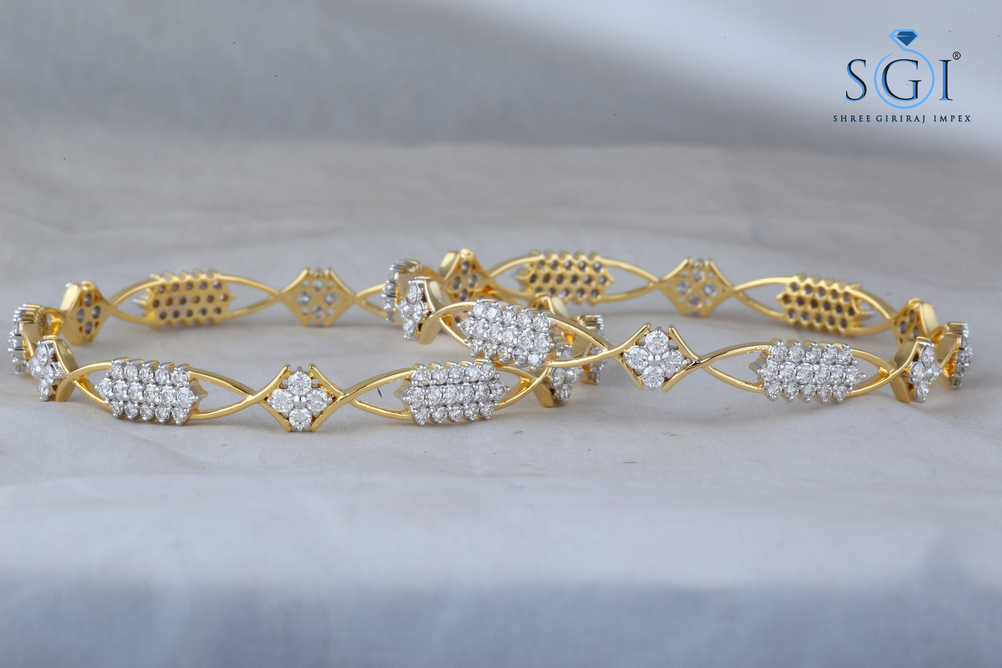 14ctw Round Cut Moissanite Diamond Bangles, Diamond -Studded Bangles Set Of 2, Indian Wedding Bridal Gold Bangle Set Online, 18K Gold Plated Diamond Bangle Set For Women,Gift For Her