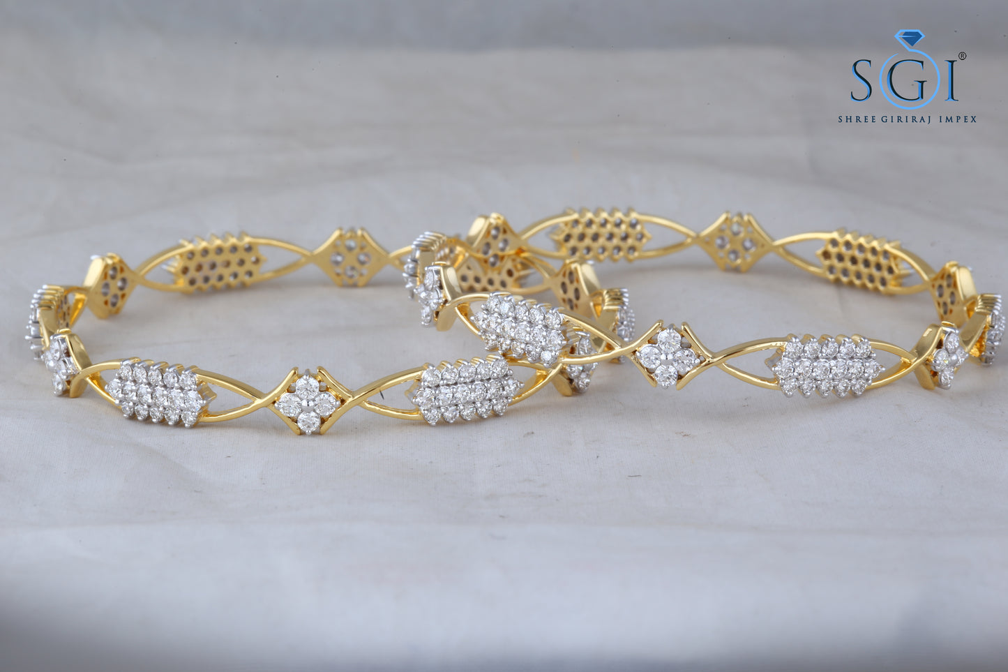 14ctw Round Cut Moissanite Diamond Bangles, Diamond -Studded Bangles Set Of 2, Indian Wedding Bridal Gold Bangle Set Online, 18K Gold Plated Diamond Bangle Set For Women,Gift For Her