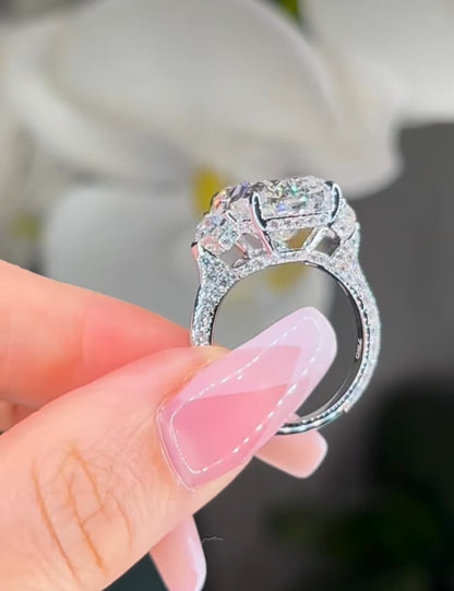 8ctw Each Ring Cushion shape Moissanite Diamond Engagement Ring with 14k White Gold