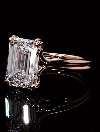 7*10 3ct Emerald Shape White Moissanite Diamond Engagement Ring with 14k Rose Gold